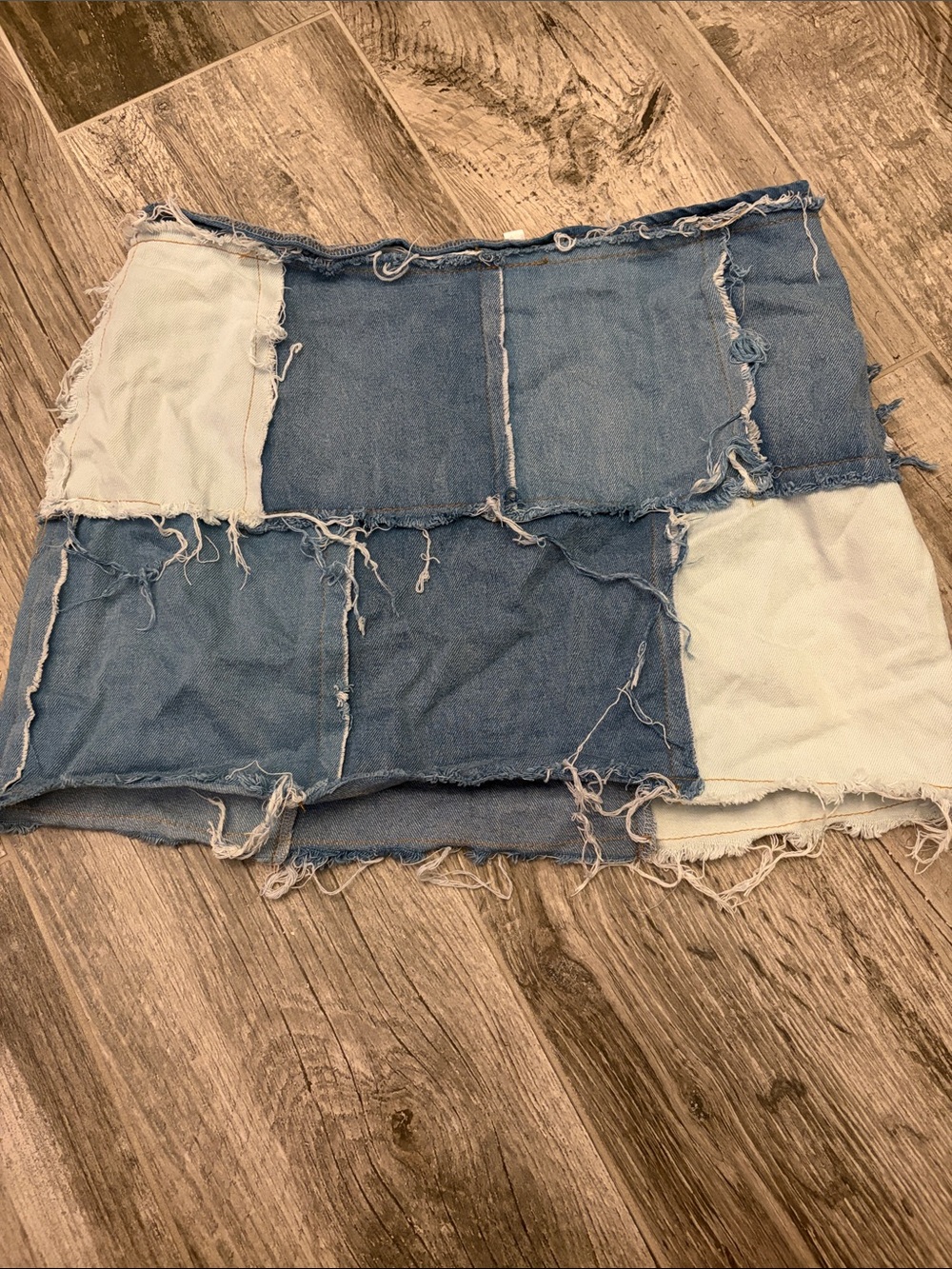Denim Patchwork Mini Skirt - Blue